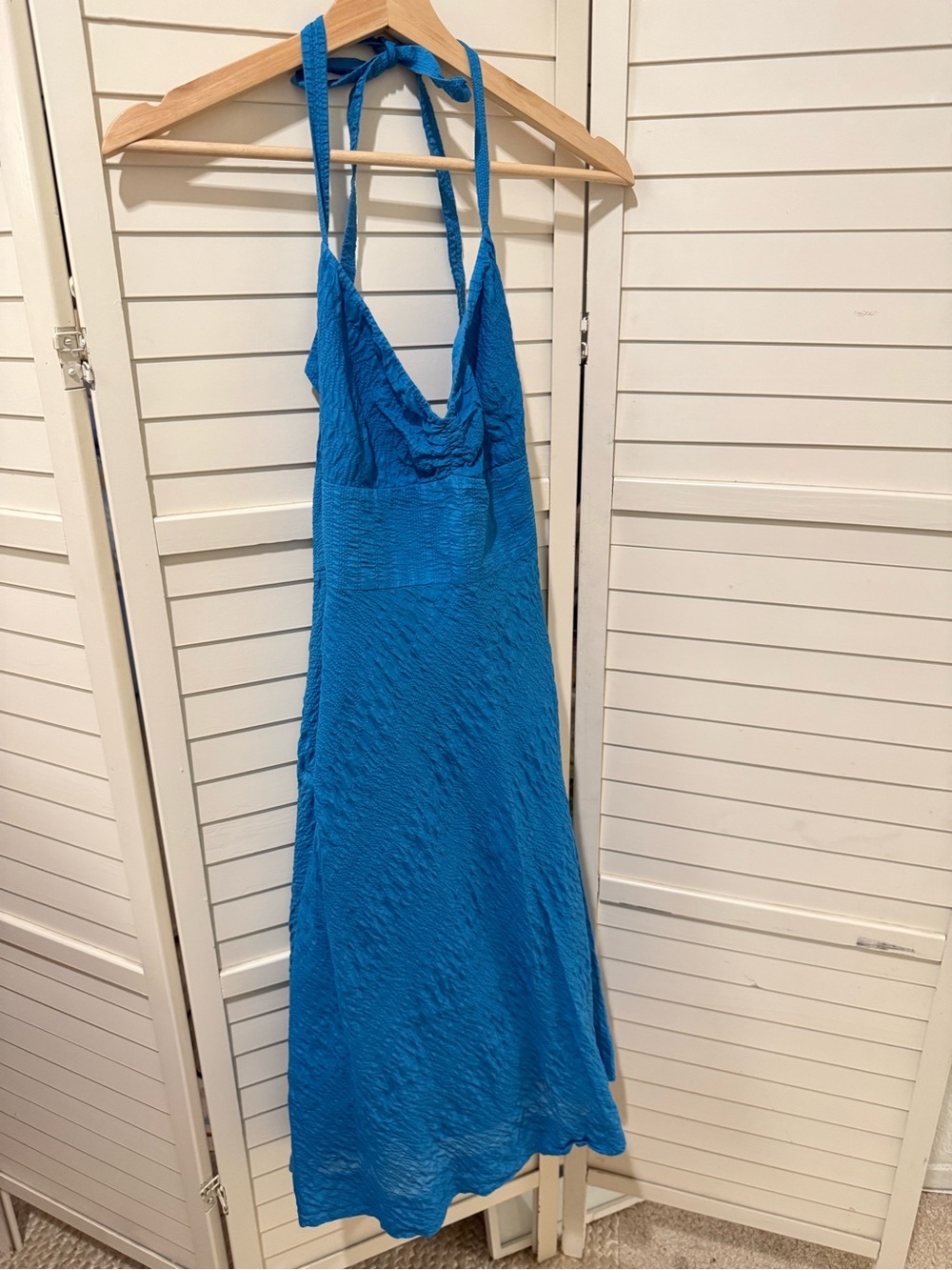 J. Crew Bright Blue textured Backless Halter Midi Dress size 6
